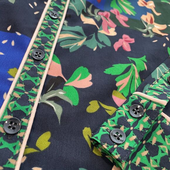 ~ CABI Med Blouse Floral Botanical Top Shirt Flowy Button Up Lightwt Navy Multi - Picture 4 of 15